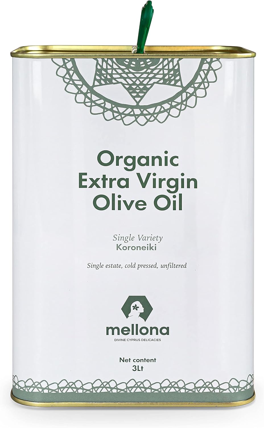 Mellona 100% Organic Extra Virgin Olive Oil, Polyphenol Rich, Single Estate Koroneiki Variety, Low 0.6% Acidity, Hand Harvested & Cold Pressed, 3 Litre