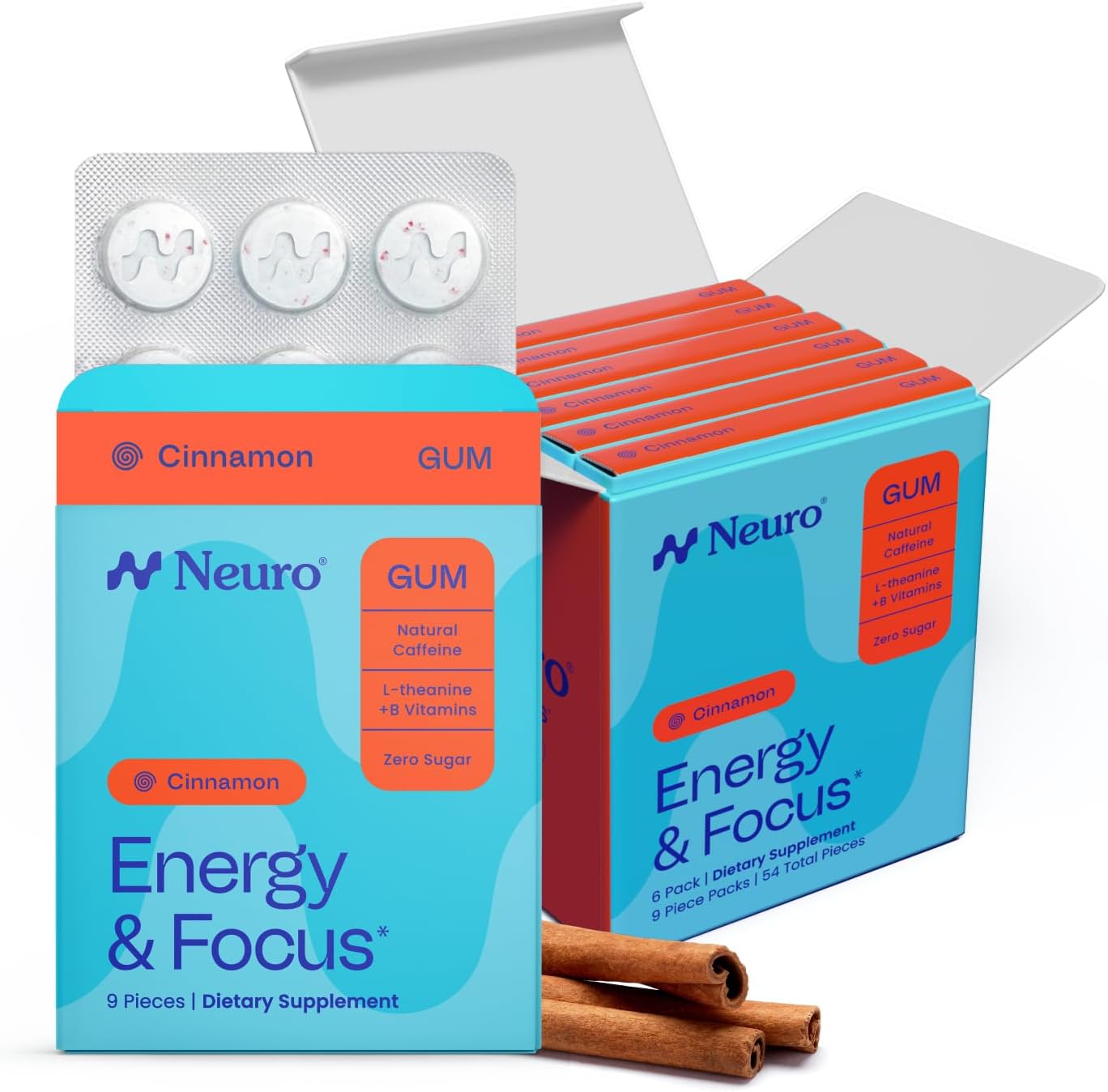 Neuro Energy & Focus Gum, Cinnamon, 54 Count