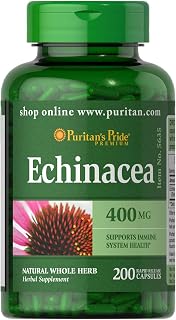 Puritan's Pride Premium Echinacea Natural Whole Herb Herbal Supplement 400mg, Dietary Supplement for Health, Immune System Support, 200 Rapid Release Capsules