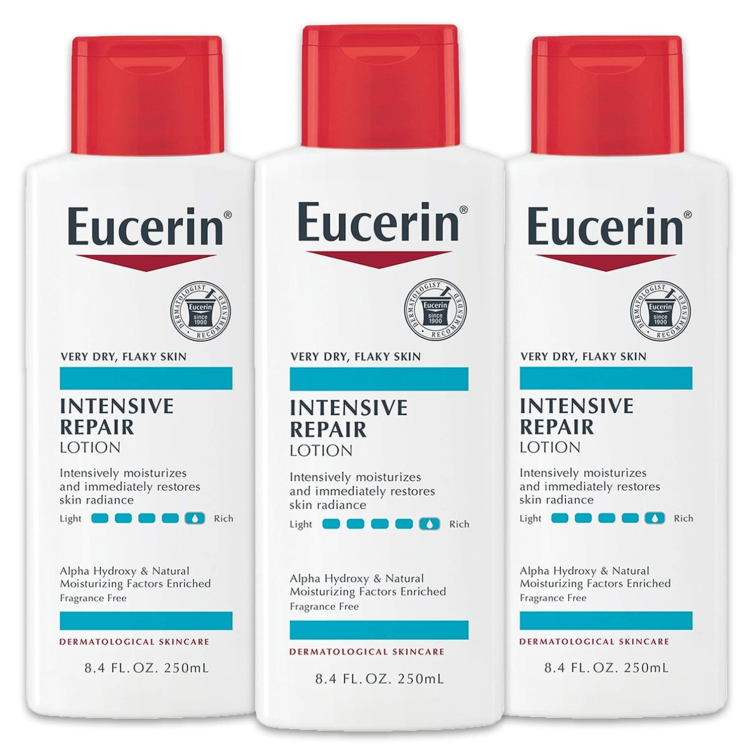 Eucerin Intensive Repair Body Lotion, Lotion for Very Dry Skin, 8.4 Fl Oz Bottle, Pack of 3