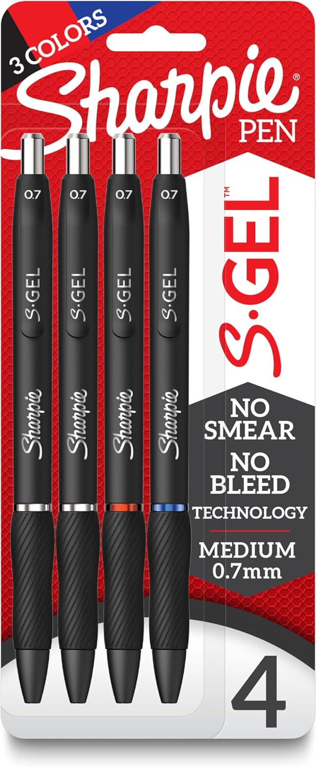 Sharpie S-Gel Gel Pens Medium Point (0.7mm) Assorted Colors 4 Count