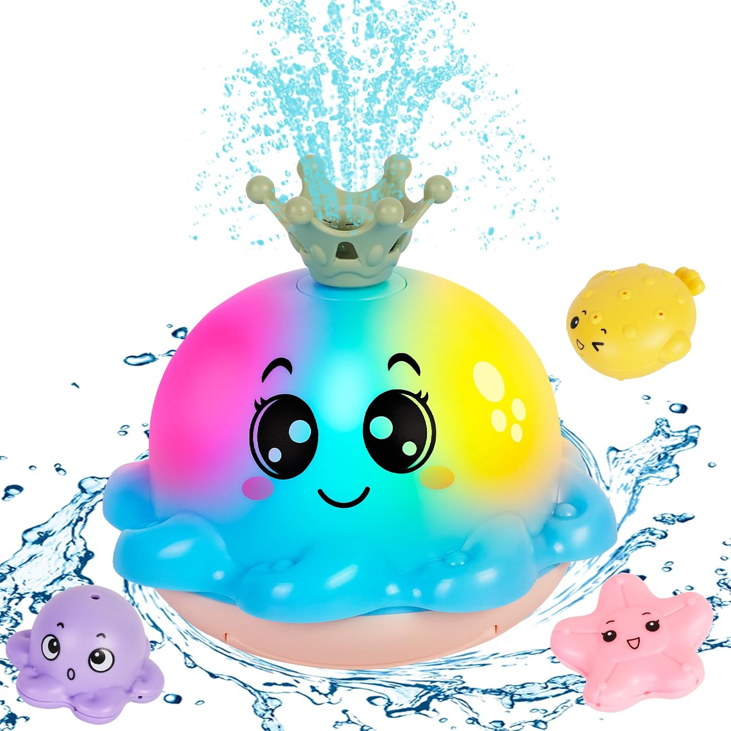 Jiosdo Baby Bath Toys - Octopus Sensory Bath Toys with Light-Up Features and Auto-Sensing Water Spray (Blue)