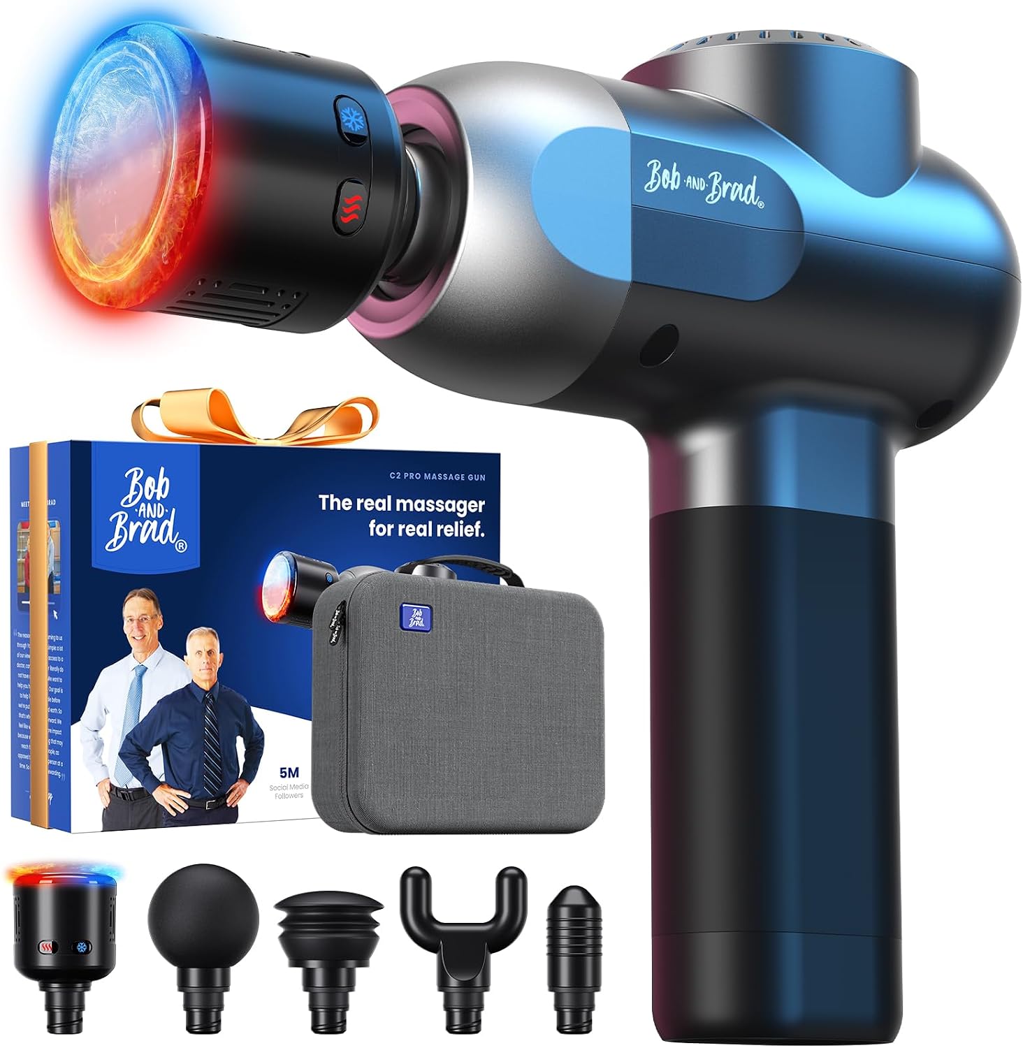 Massage Gun with Heat and Cold Therapy, BOB AND BRAD C2 Pro Deep Tissue Muscle Massage Gun, Professional Massager for Home Gym Office Workout Recovery Pain Soreness Relief, Gift for Men Women