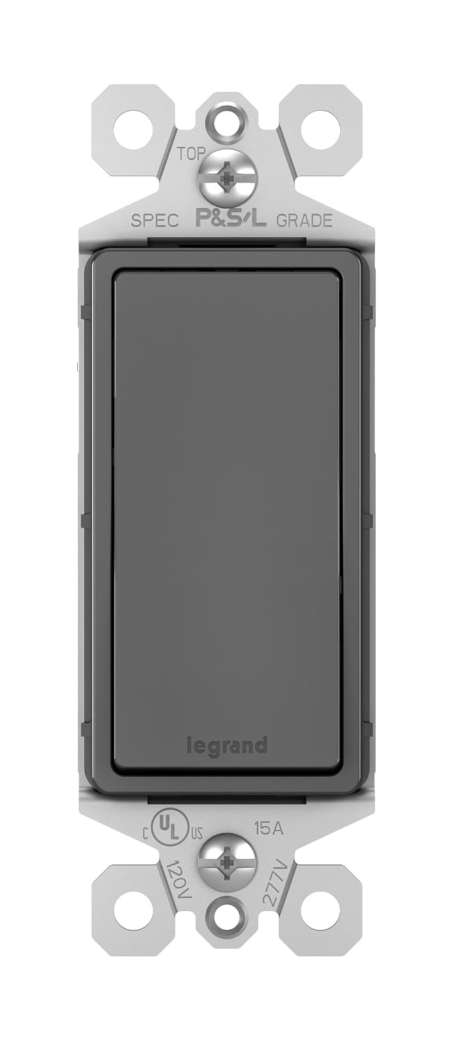 Legrand radiant TM870BKCC10 15 Amp Rocker Wall Switch, Single Pole Decorator Light Switches, Black (1 Count)