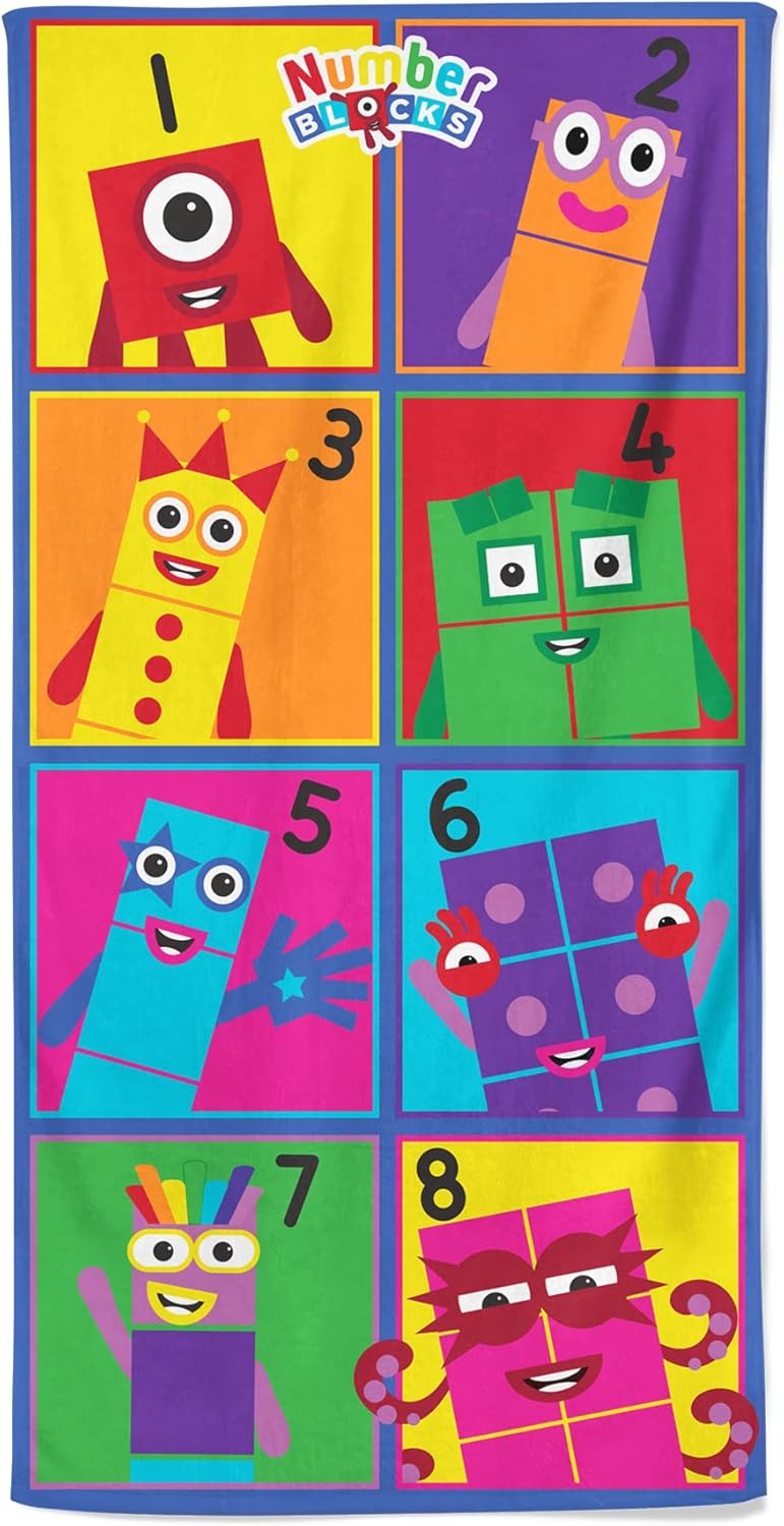 Official Numberblocks Beach Towel - Meet the Numberblocks Design - 70 x 140cm - 100% Cotton, SIngle Beach Towel