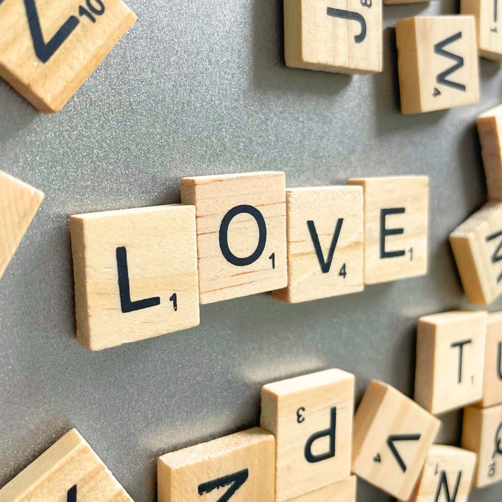 YJ PREMIUMS 52 PC Wood Magnetic Letter Tiles Magnets | Big Large Square Wooden Alphabet Letters Tile Magnet Pieces for Fridge Refrigerator Wall | Fun Learning Decorative Game Board for Adults Kids
