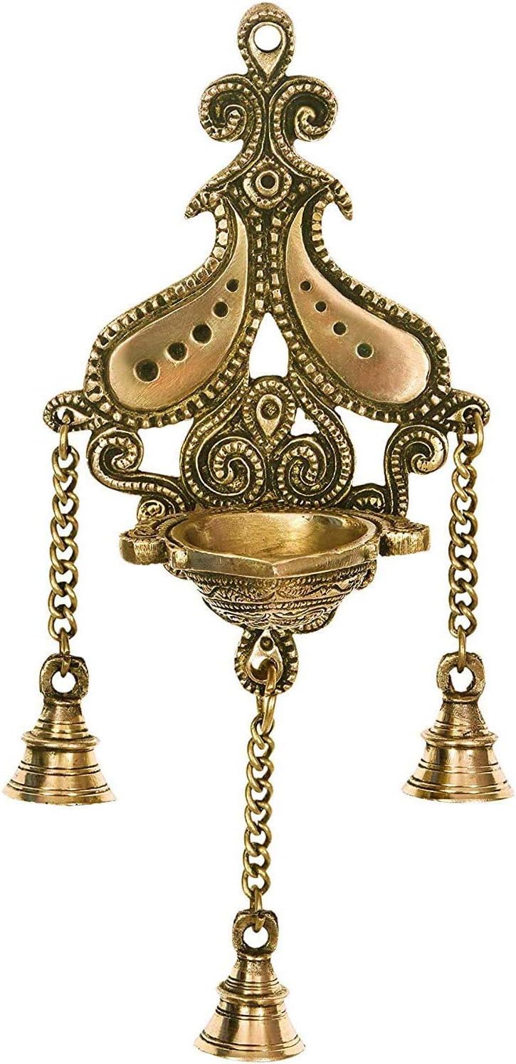 Aakrati Decorative Wall Hanging Brass Diya, Oil lamd , deepam with Bells in Glossy Black Antique Finished