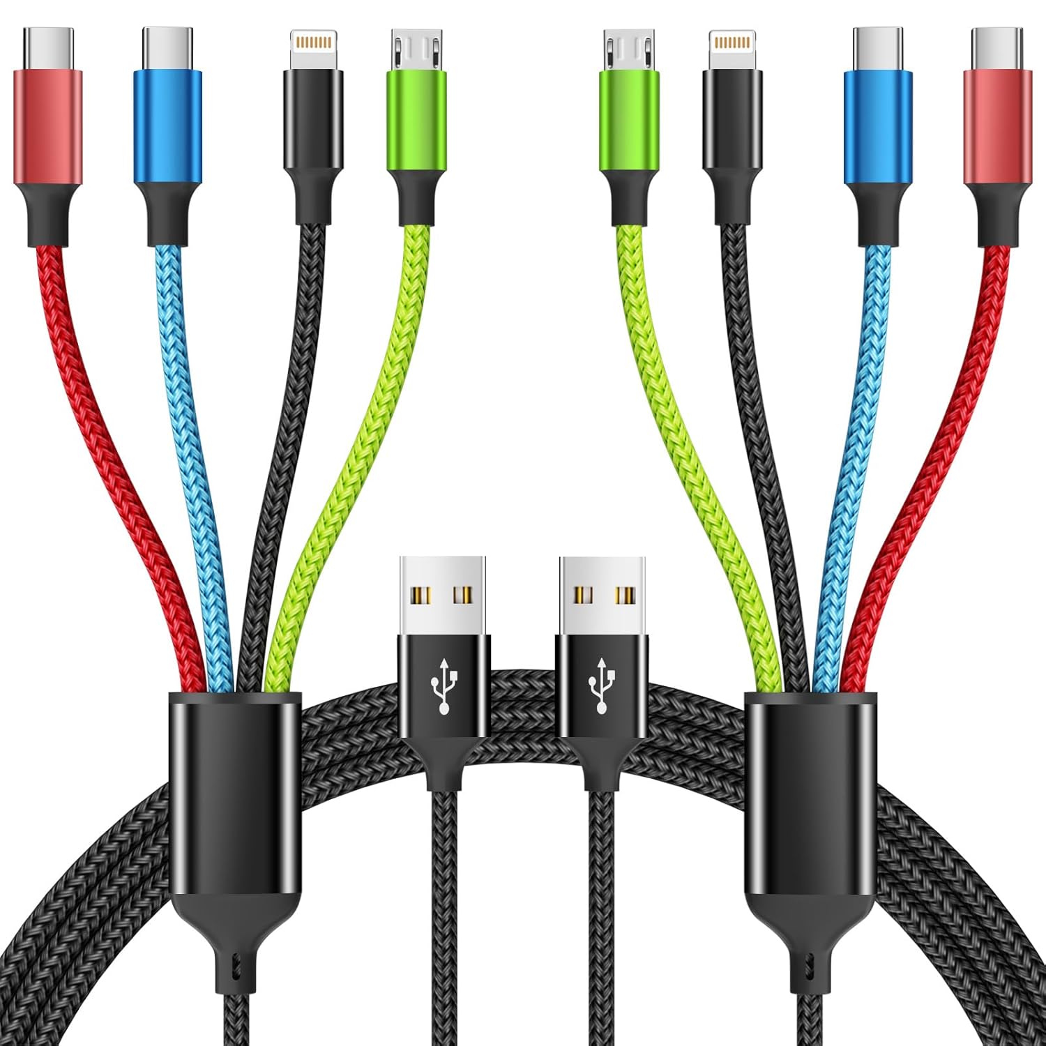 4 in 1 Multi Charging Cable [2Pack 5FT], Nylon Braided 4 in 1 Charging Cable, USB Cables Phone Charger with IP/Type C/Type C/Micro Port, Compatible with Most Cell Phones/Tablets and More