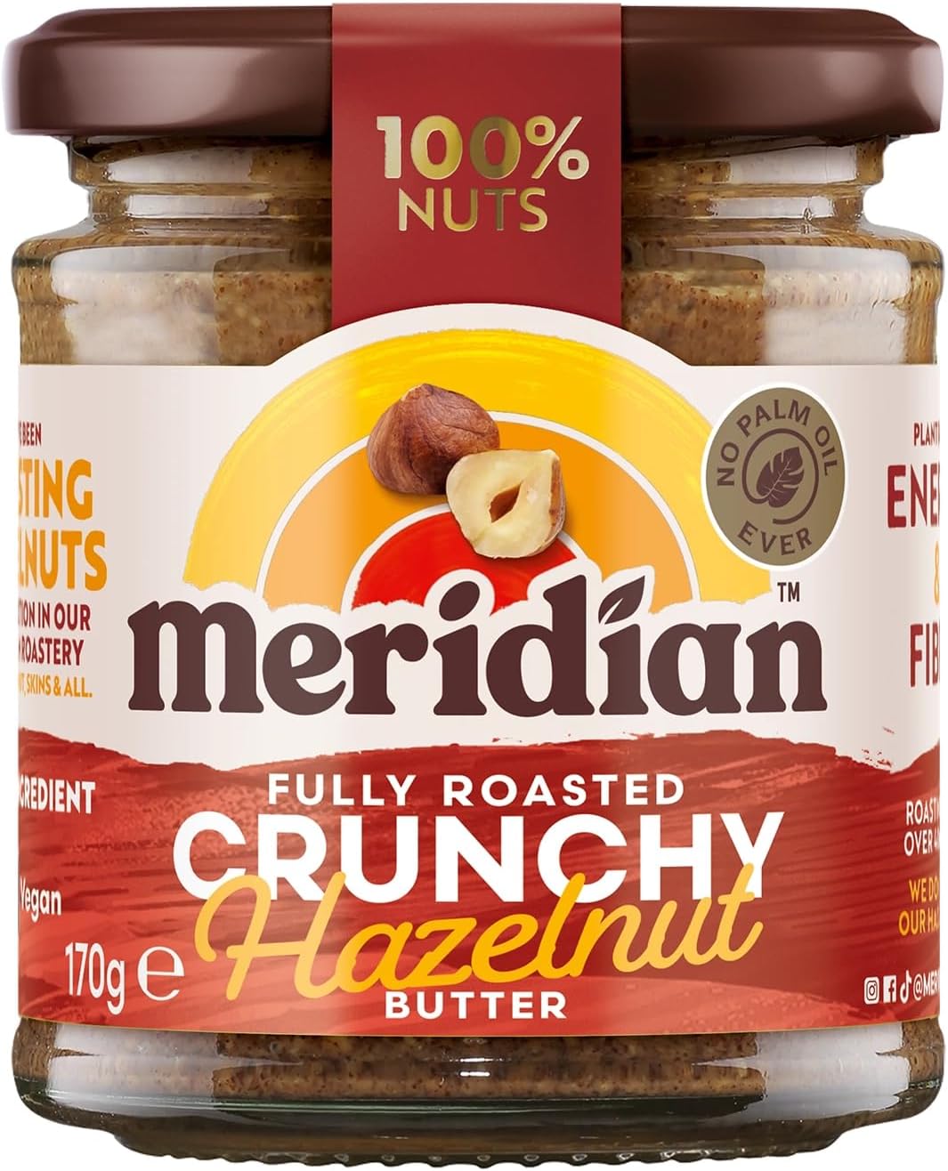 Meridian Natural Crunchy Hazelnut Nut Butter, 170g
