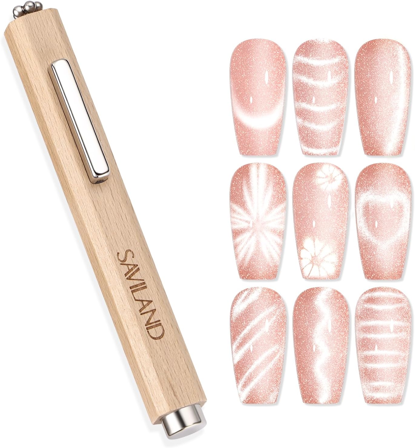 SAVILAND Cat Eye Magnet for Nail: 3-in-1 Nail Magnet Cat Eye Gel Nail Polish N35 Neodymium Strong Suction Magnet Wand Stick Diverse Effect Double Ended Nail Art Tools for Home DIY Manicure Accessories