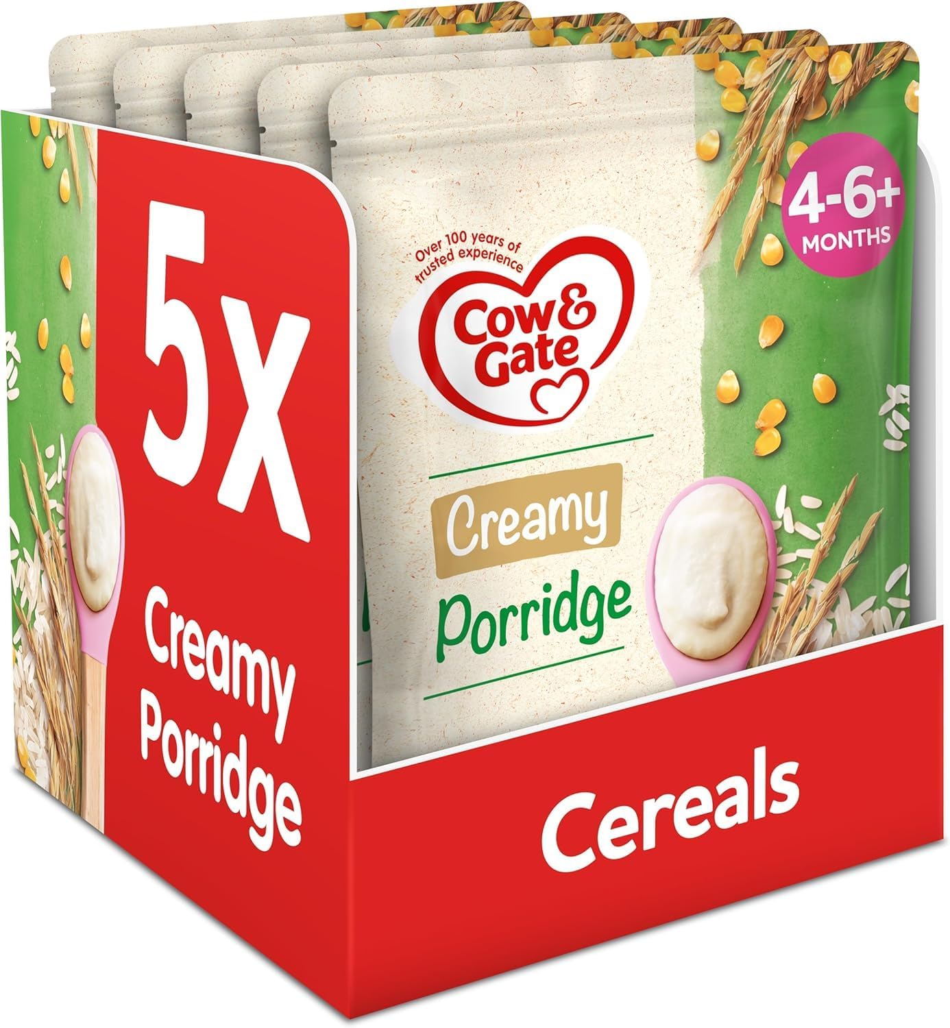 Cow & Gate Creamy Porridge Baby Food Cereal, 4-6+ Months, 125g (Pack of 5)