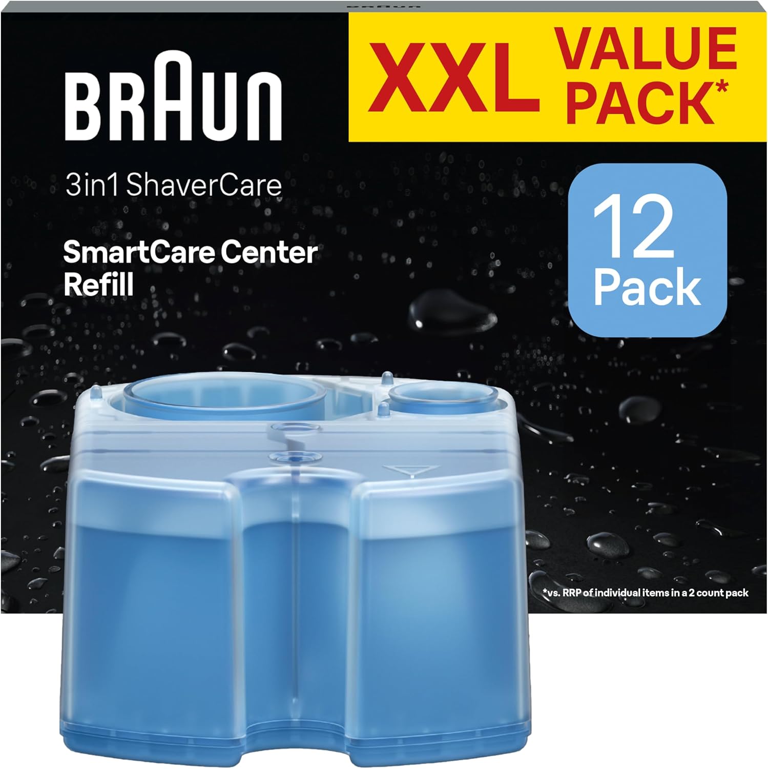 Braun Original SmartCare Shaver Care Centre Refill Cartridges, 12 Pack | 3-in-1 Formula with Lemon Scent, Hygienic Cleaning, Removes Hair & Skin Particles, Cleans 10x Better Than Water