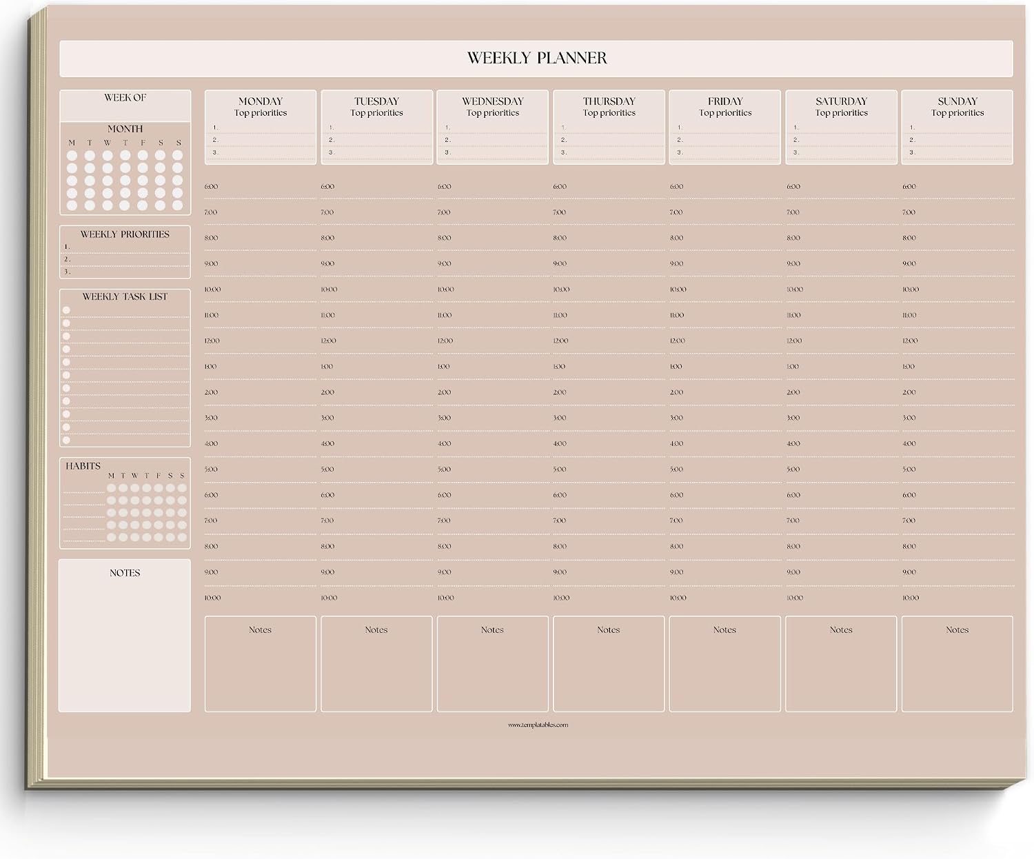 Weekly Hourly Planner Notepad, Daily Planner Desk Pad, Weekly Schedule, To Do List Note Pad, ADHD Planner | 50 Undated Tear Away Sheets | A4 (Lux)