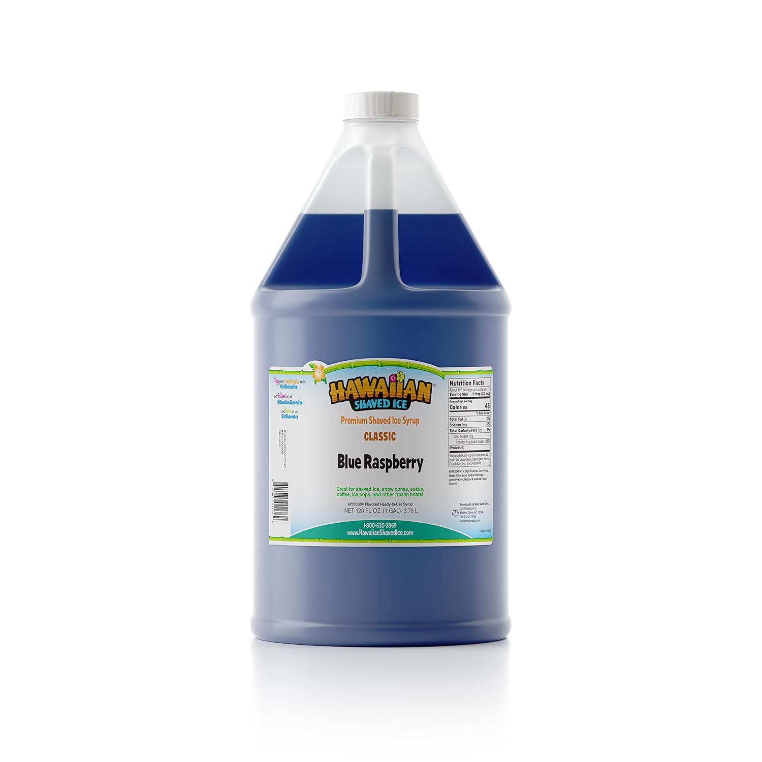 Hawaiian Shaved Ice Blue Raspberry Syrup - Nut Soy Dairy Free - Flavor Fluffy & Crunchy Snow Cone Ice - Shelf Stable - Makes 64 Servings - 1 Gallon