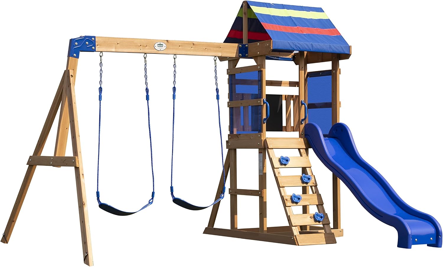 Backyard Discovery Bay Pointe Cedar Swing Set | 1.8m Slide & Chalkboard | 100% Cedar Wood, 1.8m Wave Slide, Built-In Chalkboard, 2 Belt Swings, Outdoor Climbing Frame, Ages 3-6
