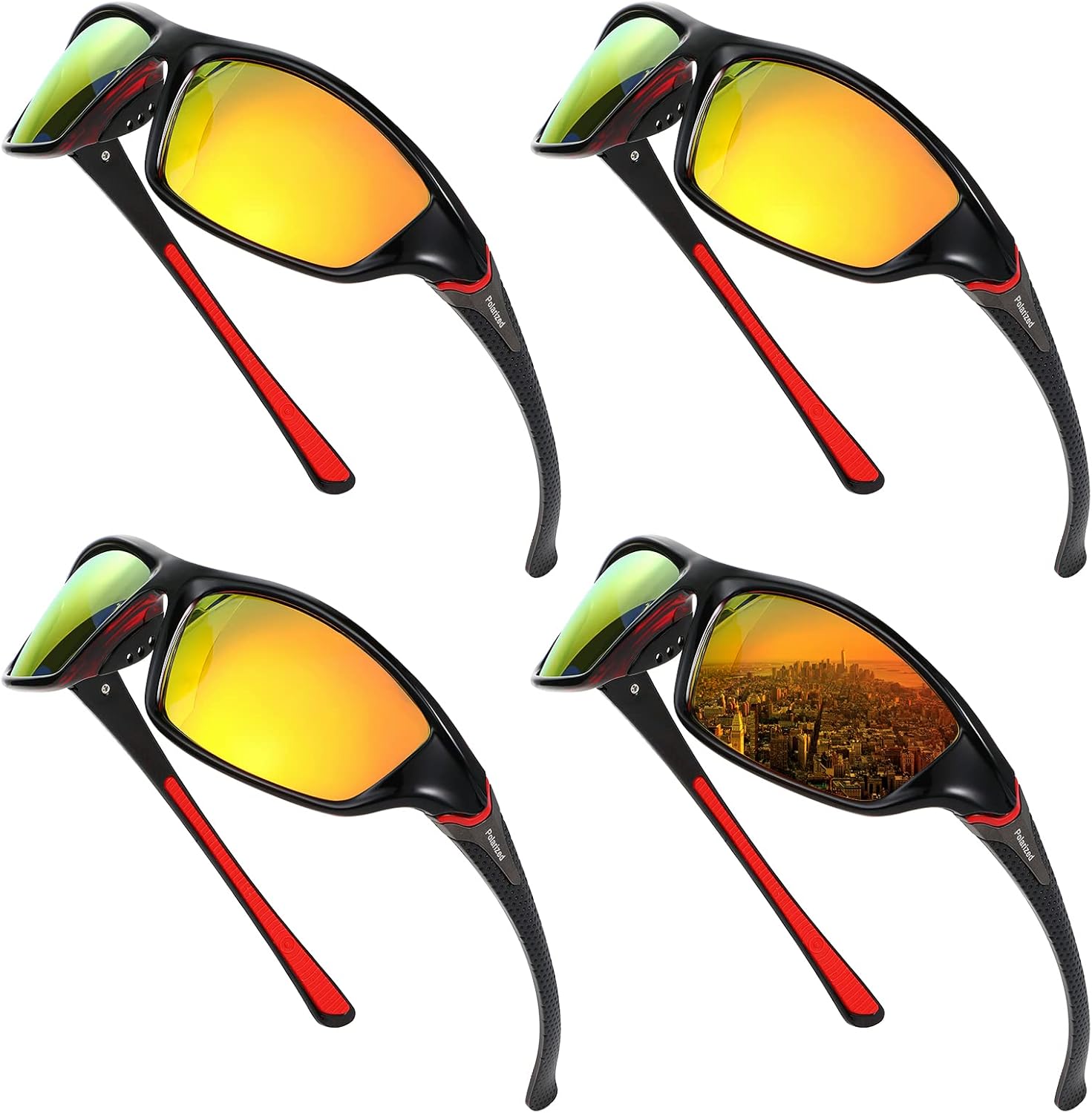 TOODOO 4 Pairs Men Polarized Sunglasses with UV Protection Driving Glasses Sports for Sport Outdoor Activities