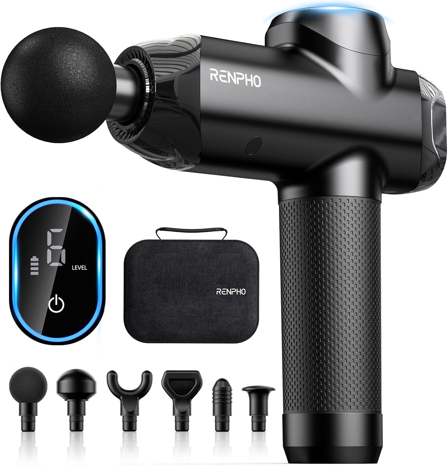 RENPHO Massage Gun Deep Tissue with 12mm Amplitude, FSA HSA Eligible Percussion Muscle Massage Gun, Portable Electric Handheld Massager Gun, LED Touch Display Carry Case Power