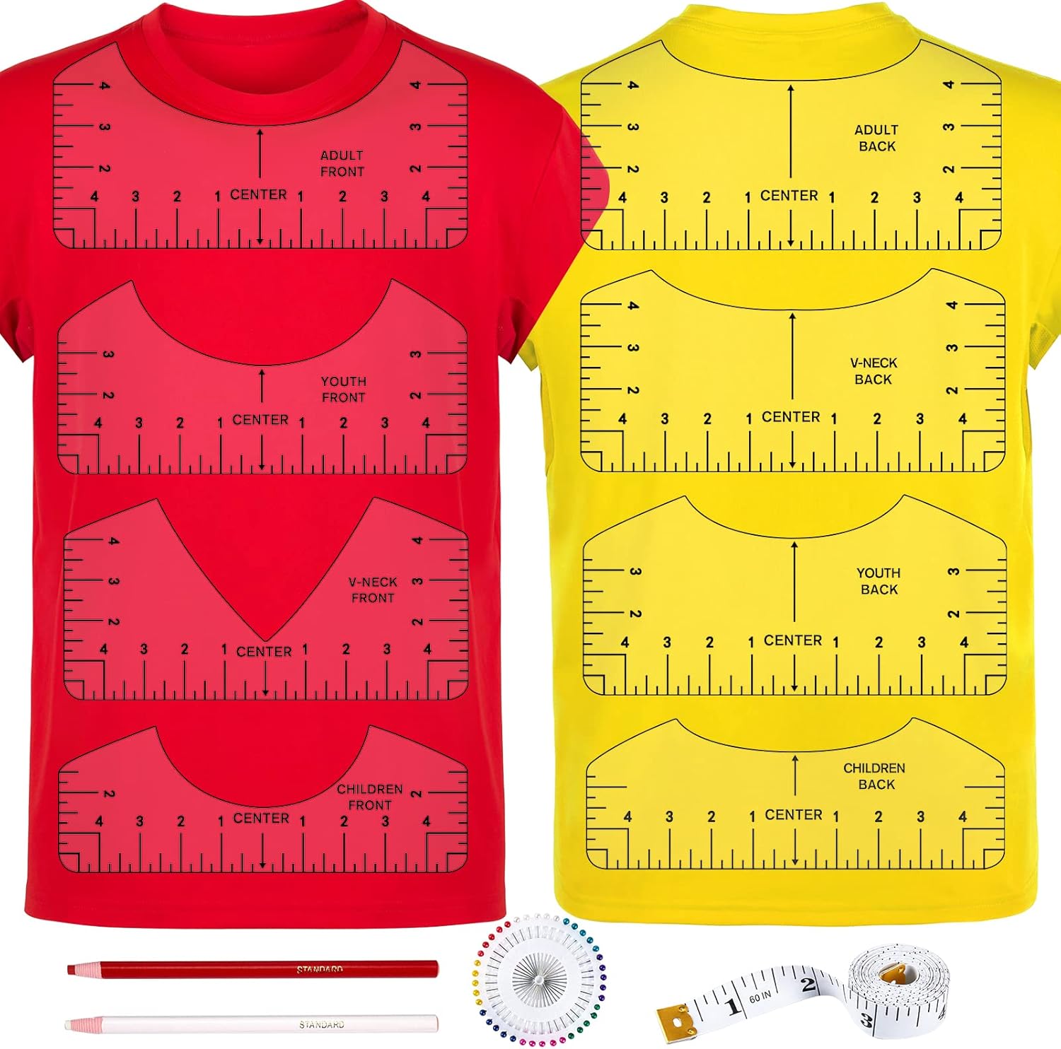 12pcs Tshirt Ruler Guide for Vinyl Alignment, T Shirt Measurement Accessories Tools for Cricut Heat Press & Cameo & HTV Transfer Vinyl, Stocking Stuffers Gifts for Women,Christmas Gifts for Mom