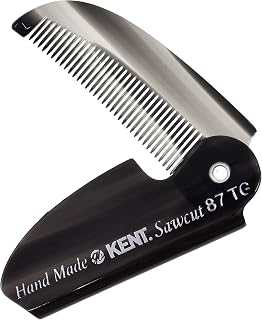 Kent 87T Graphite Handmade Folding Pocket Comb for Men, Fine Tooth Hair Comb Straightener for Everyday Grooming Styling Hair, Beard or Mustache, Saw Cut Hand Polished, Made in England