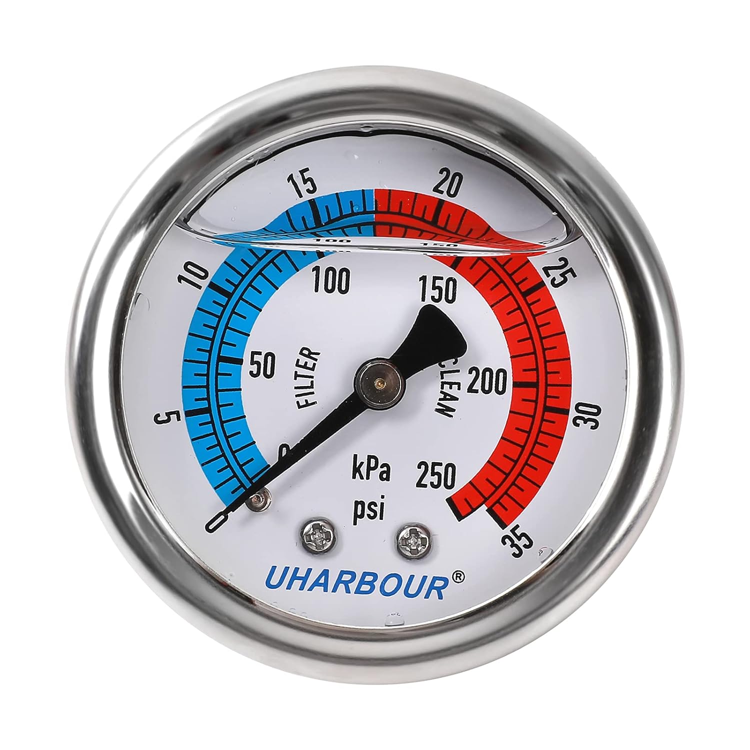 Water Pressure Gauge,Glycerin Filled, 0-35 PSI/250KPA Test Gauge for The Irrigation, Pools; 2" Dial, 1/4" NPT Back Mount…