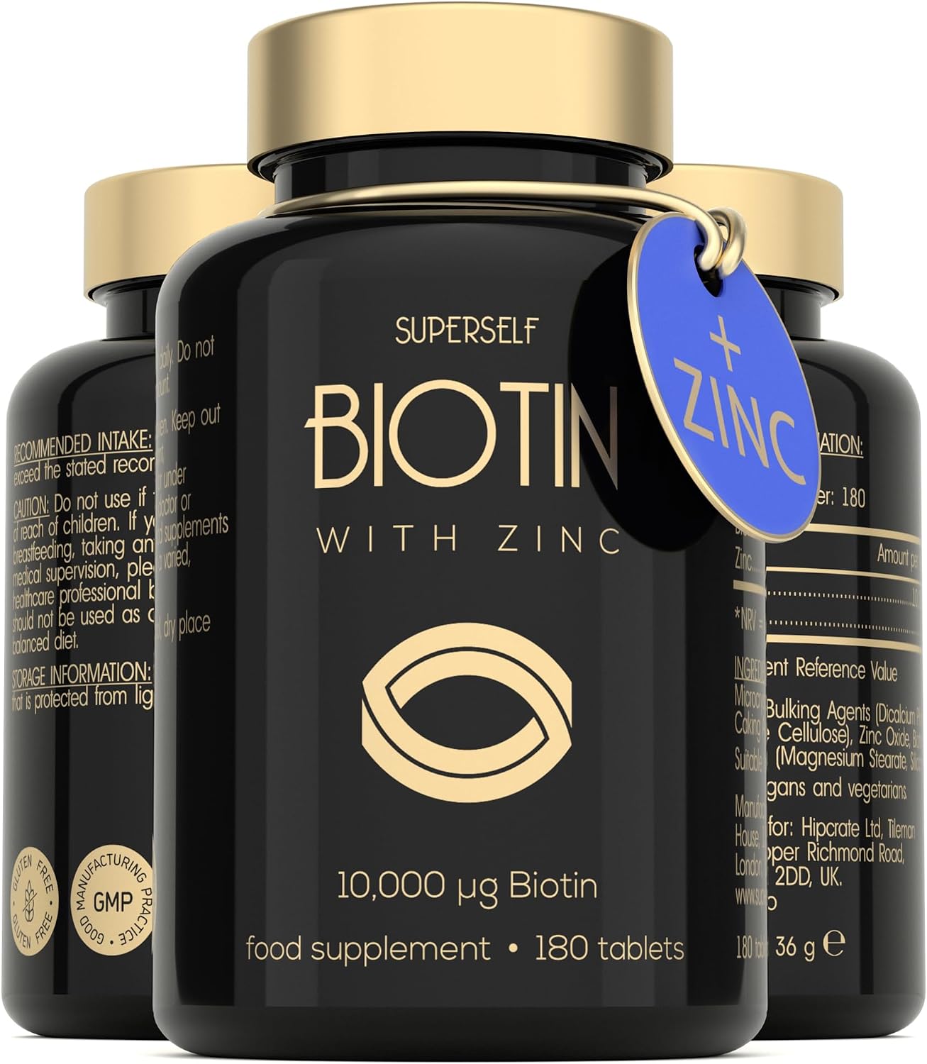 Biotin Hair Growth Tablets - Hair Skin and Nails Vitamins for Women & Men - 180 Biotin Tablets with Zinc 10000 mcg - High Strength Supplements - UK Made - Superior Absorption