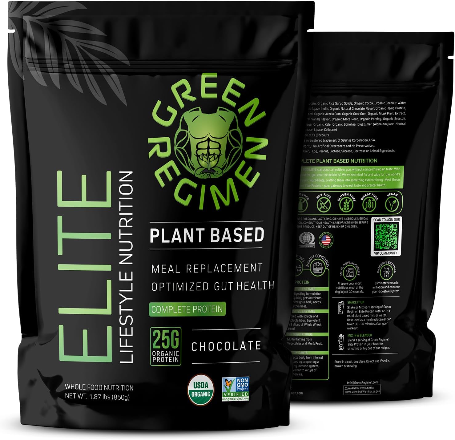 Elite Plant-Based Protein Powder - 25g Complete Hemp & Pea Protein, Meal Replacement High-Protein Vegan Shake, NonGMO, Gluten-Free, Dairy-Free - (Chocolate - 1 Month Supply)