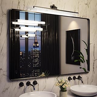 Yamazakura Large Bathroom Mirror for Wall, 60x40 Inch Matte Black Framed Bathroom Vanity Mirror for Farmhouse Living Room Bedroom, Anti-Rust, Tempered Glass, Rounded Corner, Horizontal/Vertical