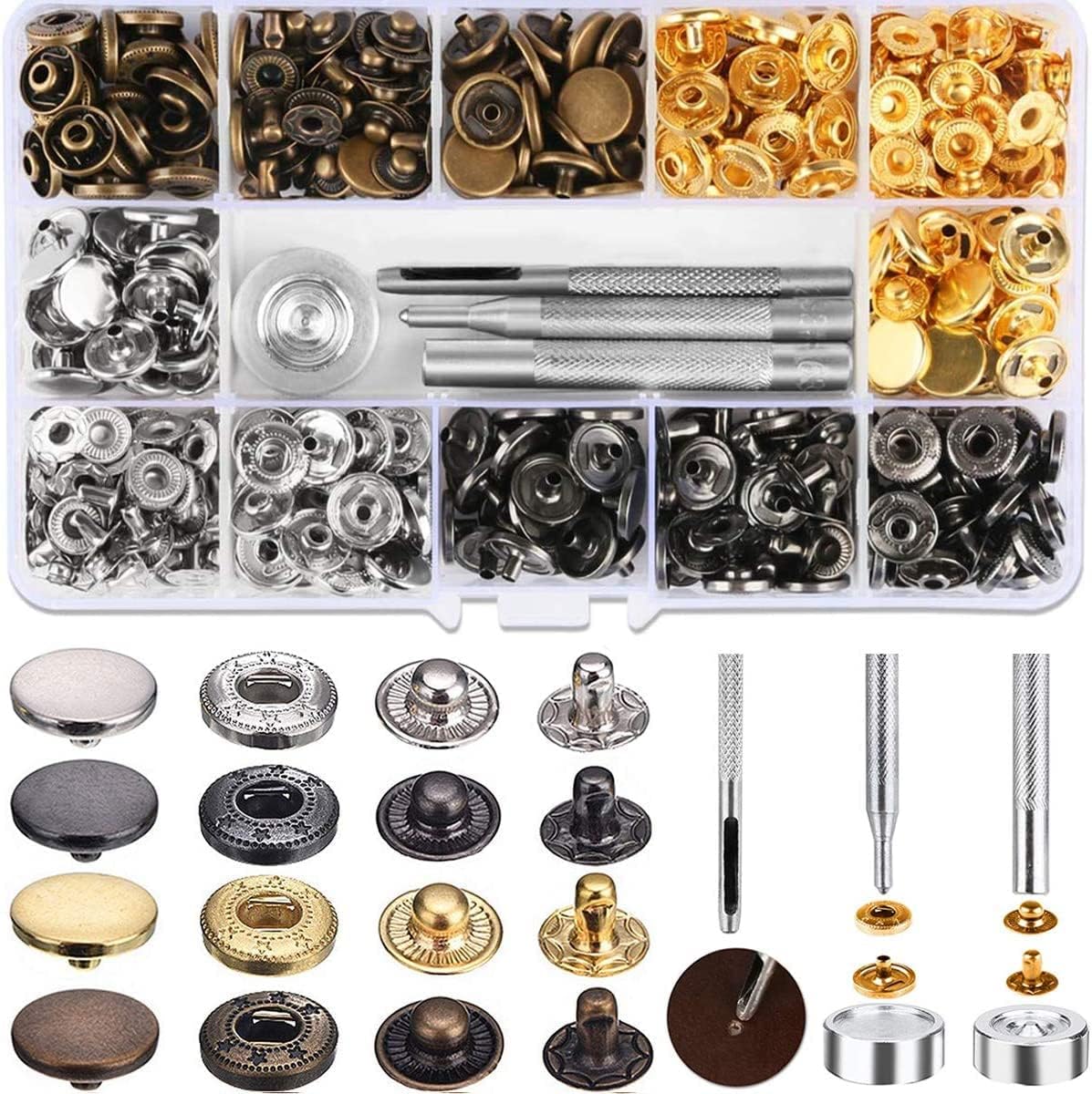 120pcs Snap Fasteners Copper Bronze Snap Fasteners for Purse Leather Wallet Craft Jacket (12.5mm)