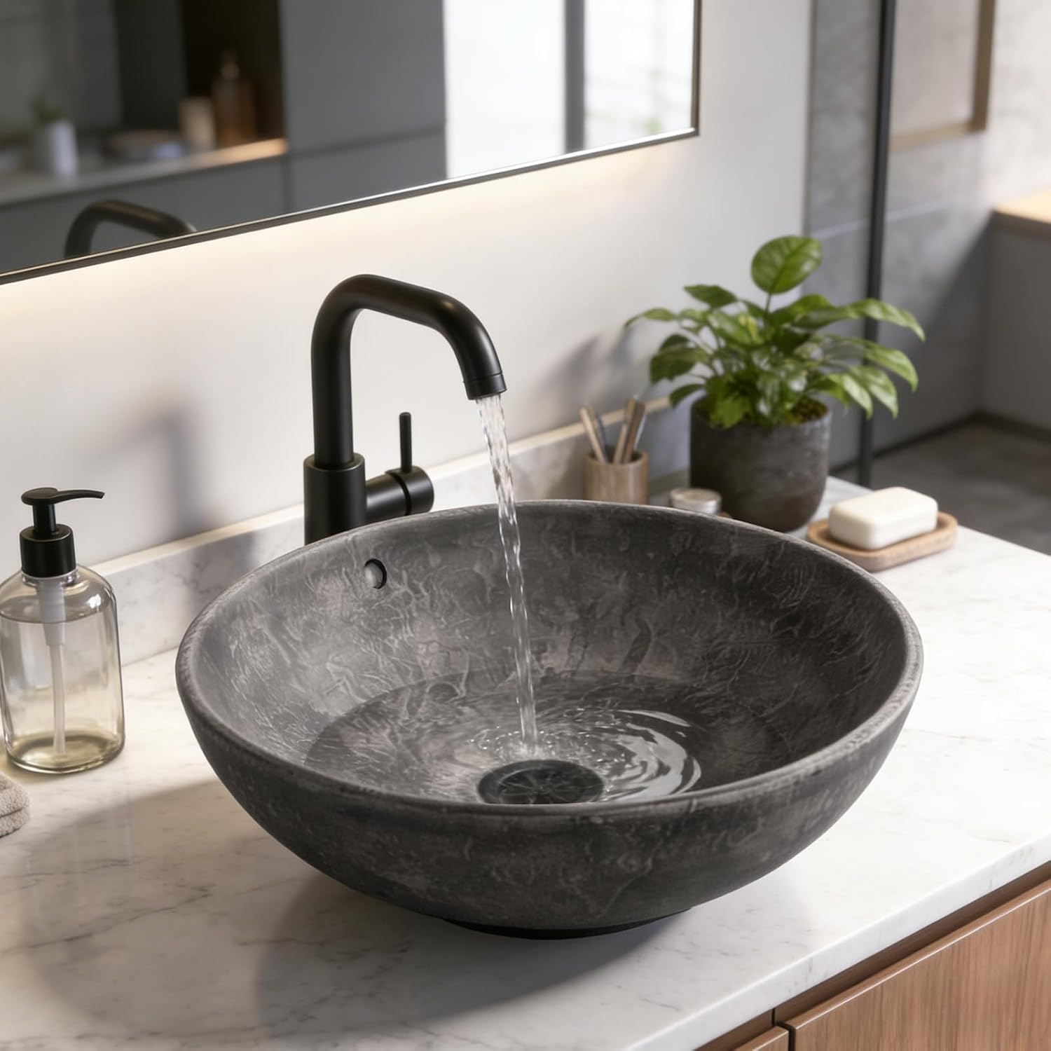 Ceramic Vessel Sink, Retro Round, 16.9" with Overflow
