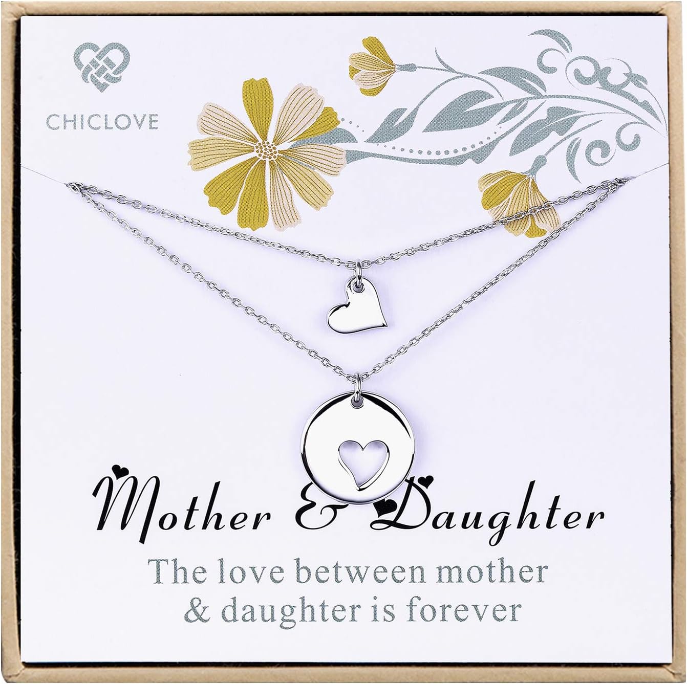 Mother Daughter Jewelry Sets for Two, Cutout Heart Necklaces, 2 Sterling Silver Necklaces
