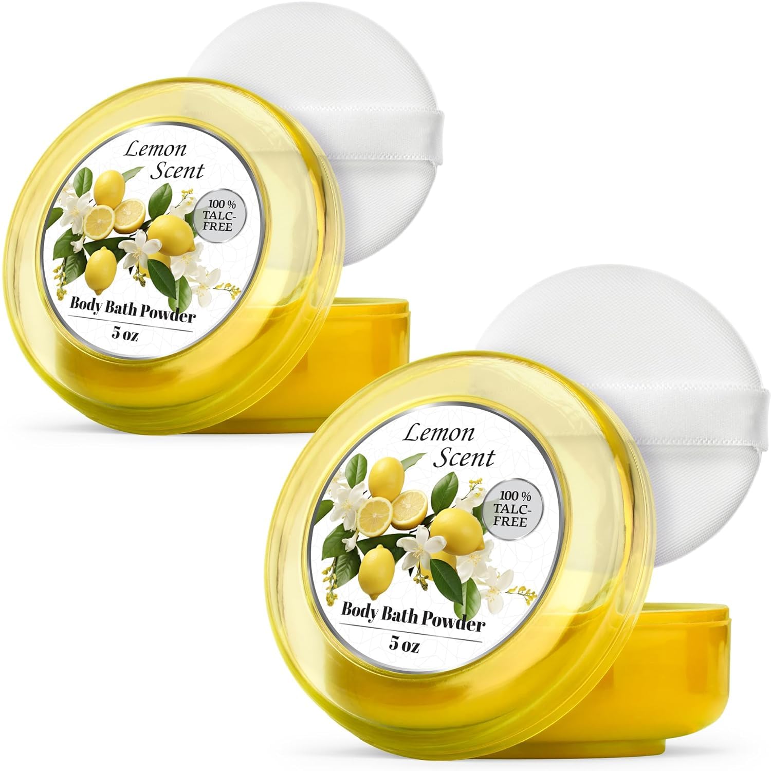R-NEU Body Powder for Women with Powder Puff, 100% Talc-Free, Luminous Lemon Scented Dusting Powder, After Bath for Soft Skin, Extra Large, 2 Pack (10oz)