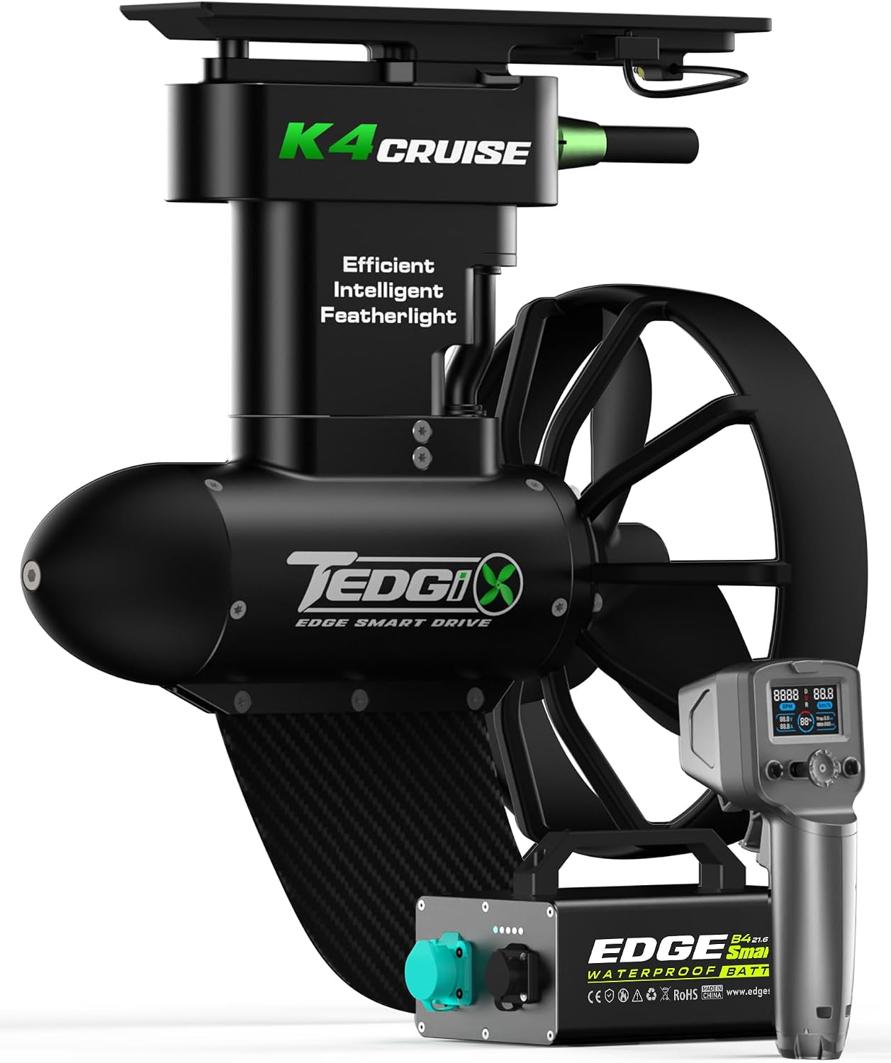 K4C Paddle Board Motor Low-Noise Electric Fin Max 22lb Thrust/6MPH,423Wh B4 Battery for 5h,Steerable Kayak Trolling Sup Motor Kit with Intelligent Remote,Edge Underwater Thruster
