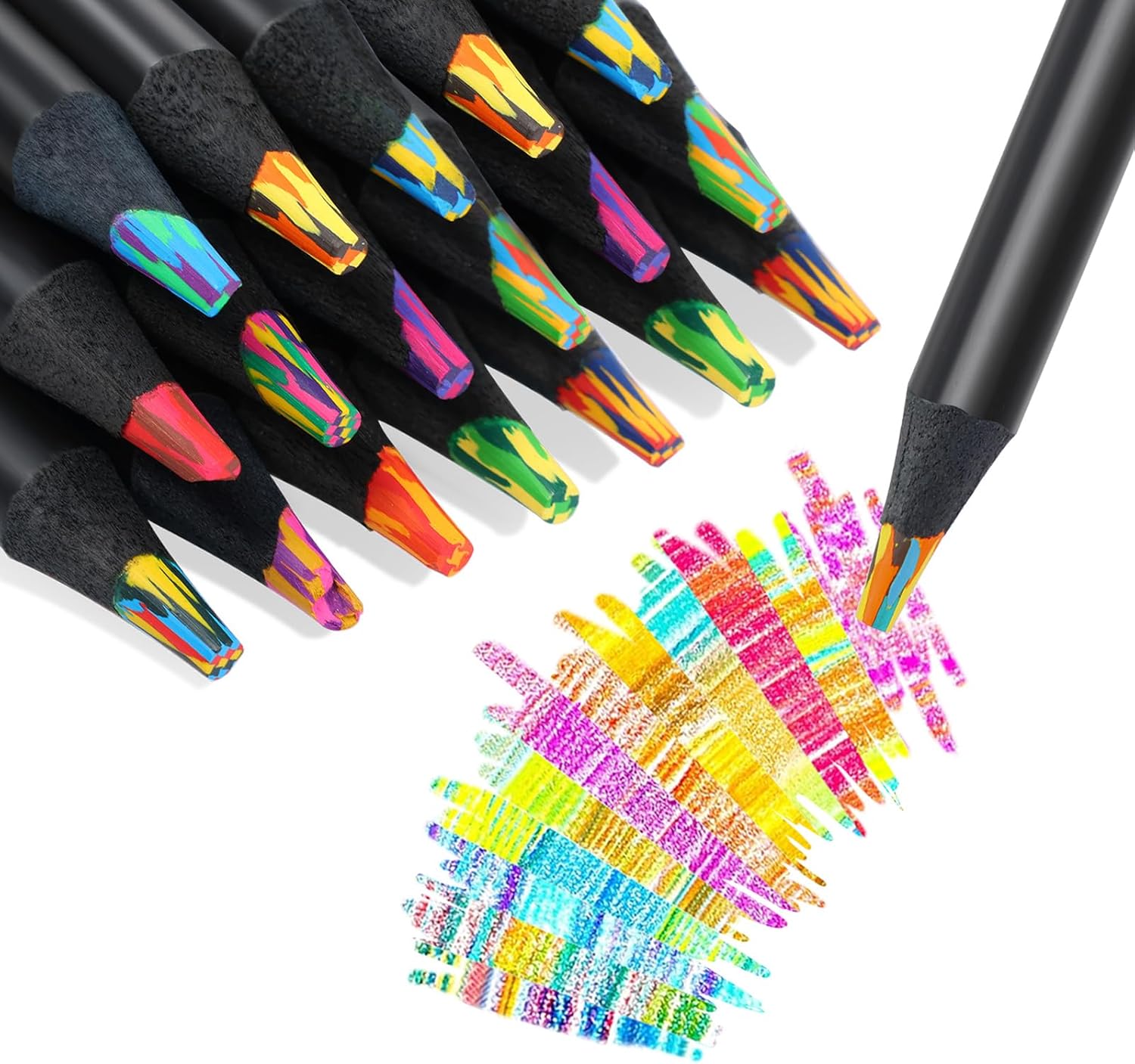 TINNIVI 12 Colors Rainbow Pencils for Kids Adults, Rainbow Colored Pencil Art Supplies for Girls Boys, Black Wooden Multi Colored Pencils Bulk for Coloring Drawing Sketching, Pre-sharpened