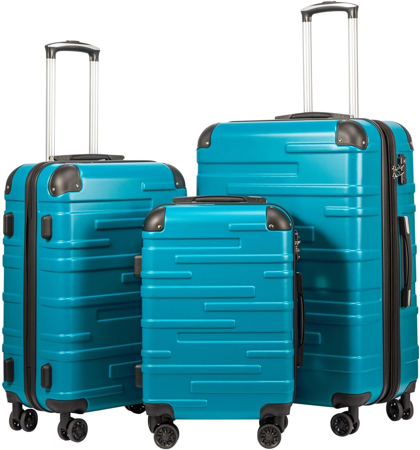 COOLIFE Hard Shell Suitcase with TSA Lock and 4 Spinner Wheels Lightweight Durable (Turquoise Green, 3 Pcs Set)
