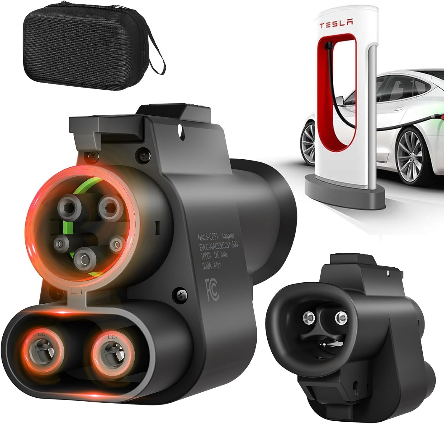 NACS to CCS1 Adapter, 2025 Upgraded NACS DC Tesla Supercharger, Charge Electric Vehicle Adapter Max 500A 1000V Fit for Ford, VoIvo, GM EVs on Tesla DC Supercharger