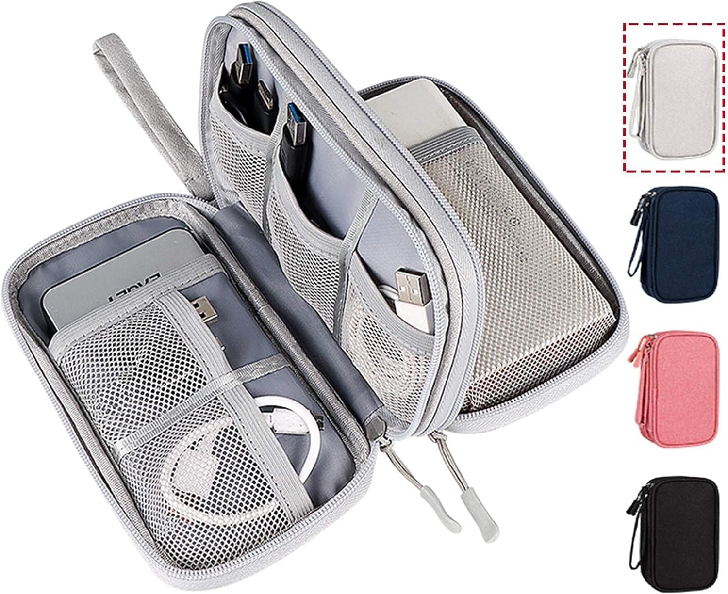 Electronic Organizer Bag, Waterproof Portable Electronic Organizer Travel Accessories Cable Bag Universal Cord Storage Case for CableCord Storage Double Layer - Gray, Large