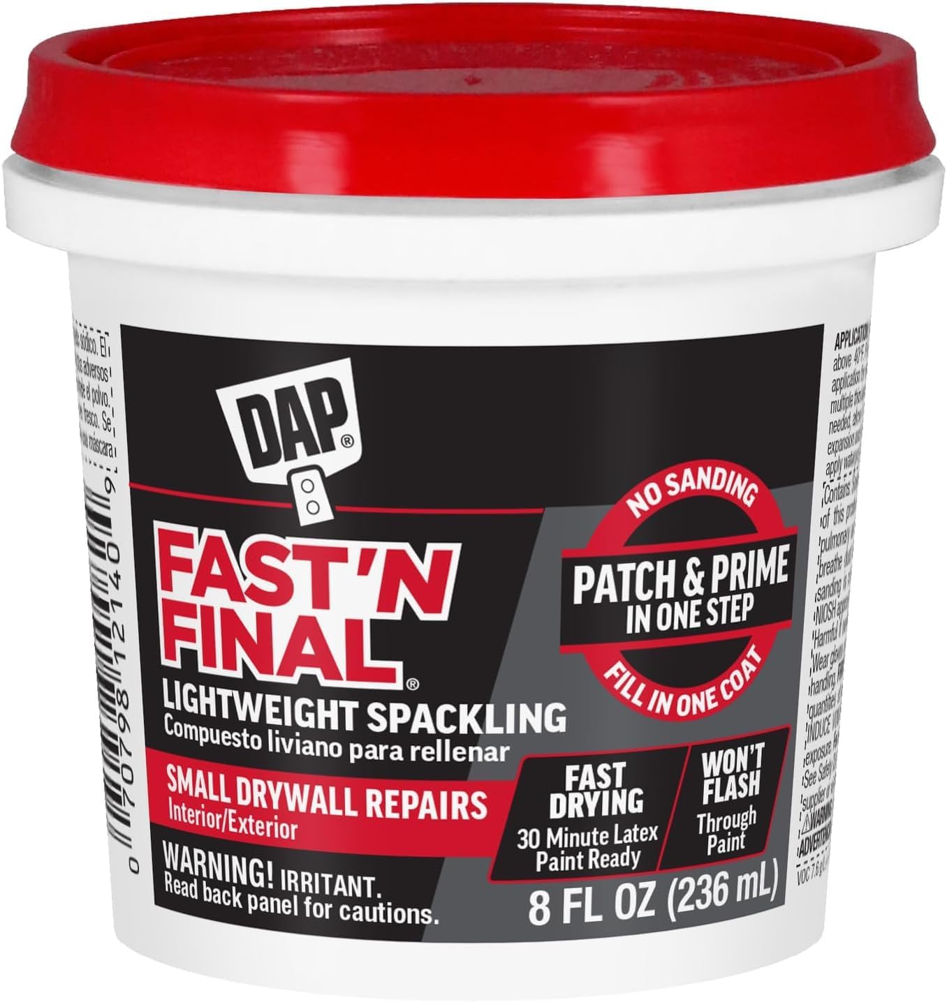 DAP Fast 'N Final Lightweight Spackling, White, 8 Oz (7079812140) (Pack of 6)