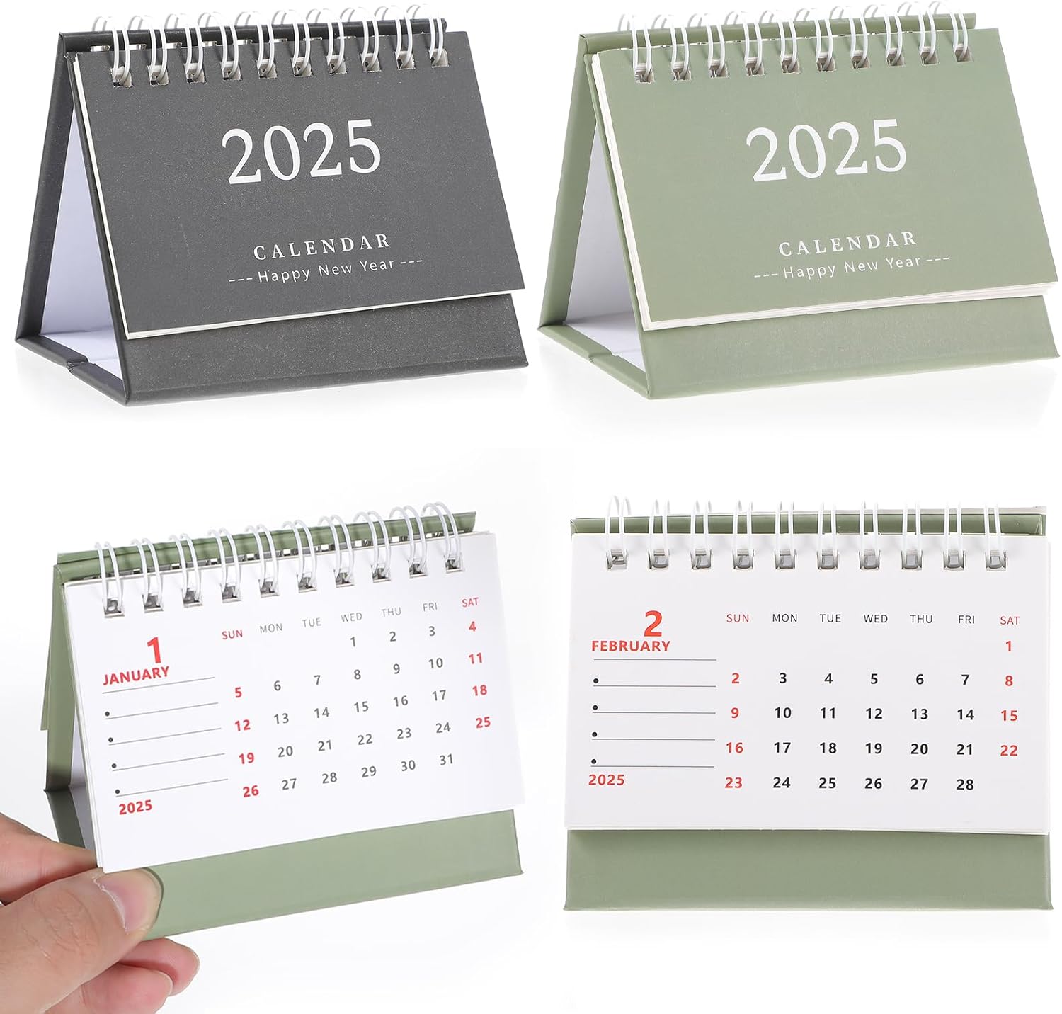 Tyqour 2 Pcs Mini Calendar 2025 Small Mini Desk Calendar January 2025 - December 2025 Standing Flip Portable Flip Calendar for Desk for School Home and Office Supplies (Black, Green)