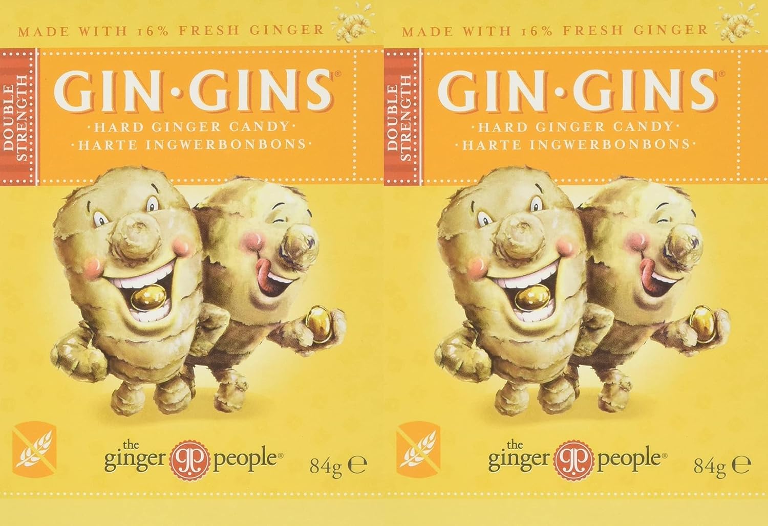Happy Bees Bundle The Ginger People Gin Gins Hard Ginger Candy with 16% Real Ginger 84g (2 Pack)
