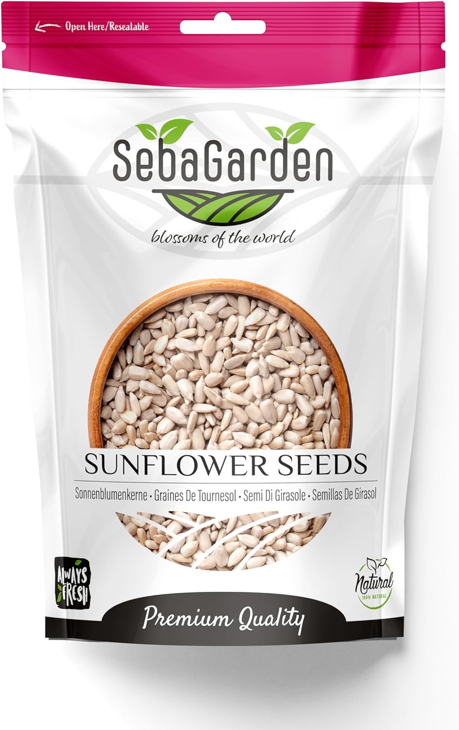 Seba Garden Hulled Sunflower Seeds, 1kg (2.2 lb), Grade A Raw, Unsalted, Gluten Free, Keto Friendly, Source of Protein, High Fiber Content, Source of Iron, Non GMO