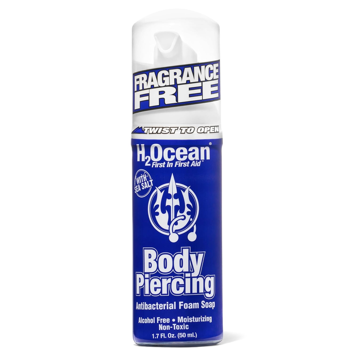 H2Ocean Body Piercing Foam Soap - Organic Sea Salt Piercing Aftercare with Aloe Vera, Alcohol-Free, Unscented, Vegan & Gentle Cleansing Tattoo and Piercing Soap for Healing & Moisturizing - 1.7oz