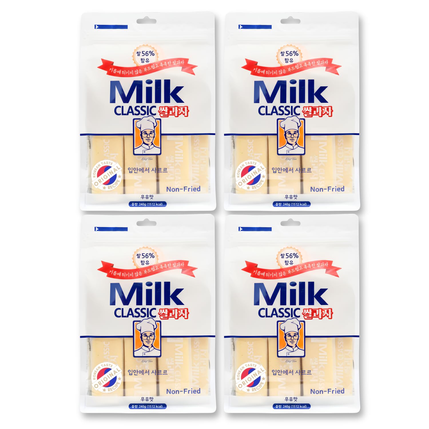 56% Milk Classic Korean Milk Rice Crackers, 33.84 oz 4 Pack | asian snack, oven baked, non fried, wrapped sticks, light crispy texture, tea coffee pairing, lunchbox pantry
