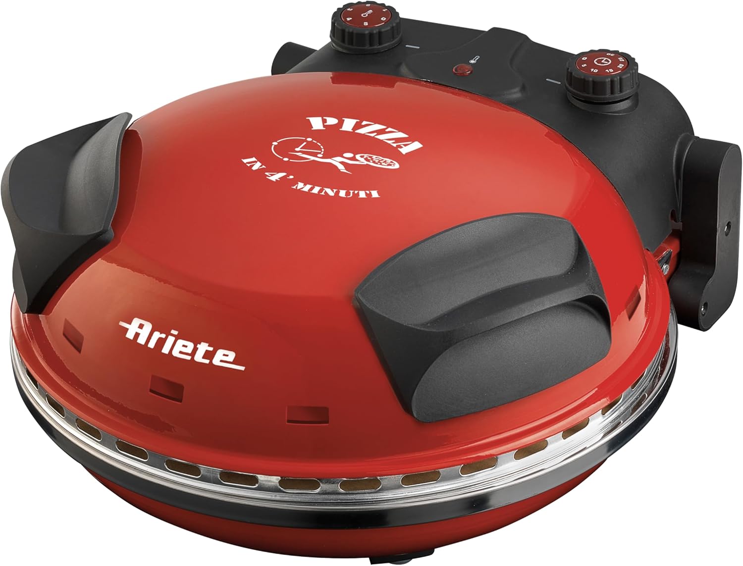 Ariete 909 Fast and Compact Pizza Making Machine for Both Fresh and Frozen Pizzas, Forno Pizza da Gennaro equipped with a Timer and 5 Temp Levels, 1200 watts (Red)