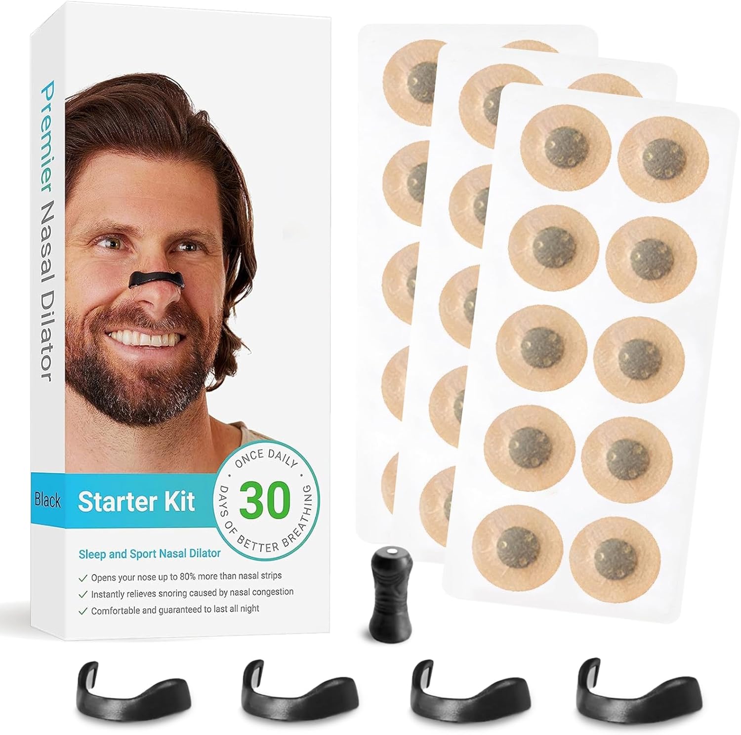 30Pcs Breathing Nasal Strip, Magnetic Nose Strip for Breathing, Anti Snoring Nasal Strips, Nasal Sleep Aid Strips, Anti Snoring Devices for Home, Travel, Business Trip(Black)