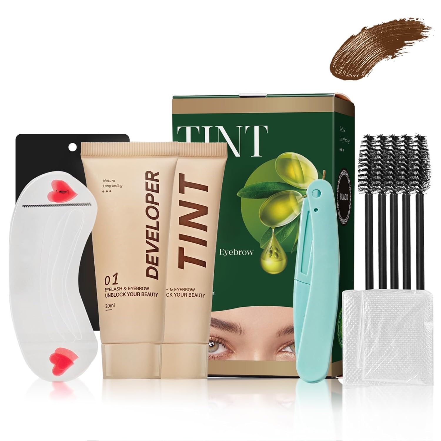 Lash Color Kit, 20ml DIY Eyelash & Eyebrow Color Kit Long-lasting for 4 Weeks, Easy Application for Salon & Home Use with Natural Ingredients (Brown)