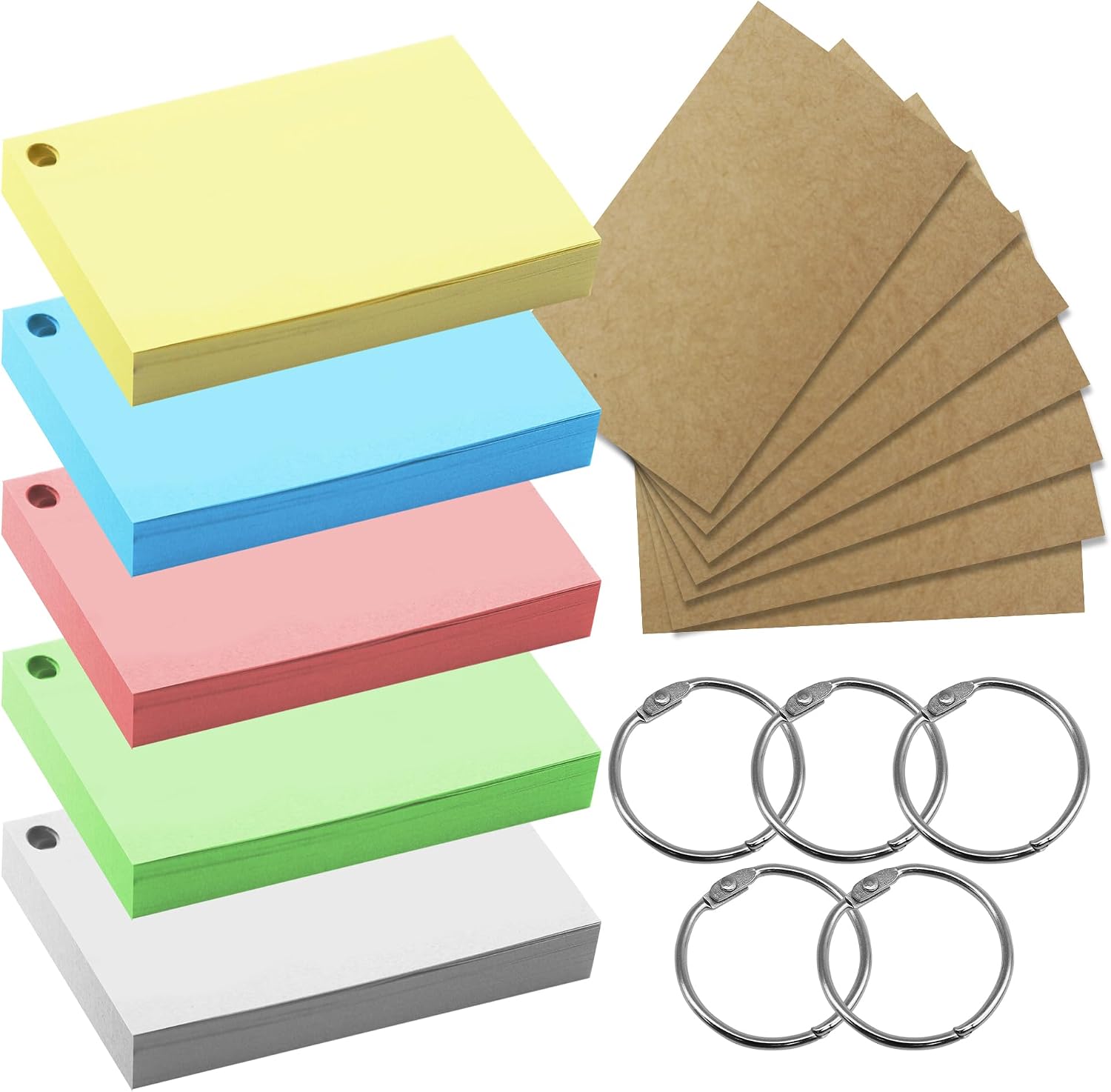 SOL 500pk A8 Paper Flash Cards with Ring Binder, Assorted Colours Flashcards for Revision, Studying & Memorisation, Portable & Easy-to-Use Revision Cards, Ideal for Taking Notes, Exam Reviewer Guide