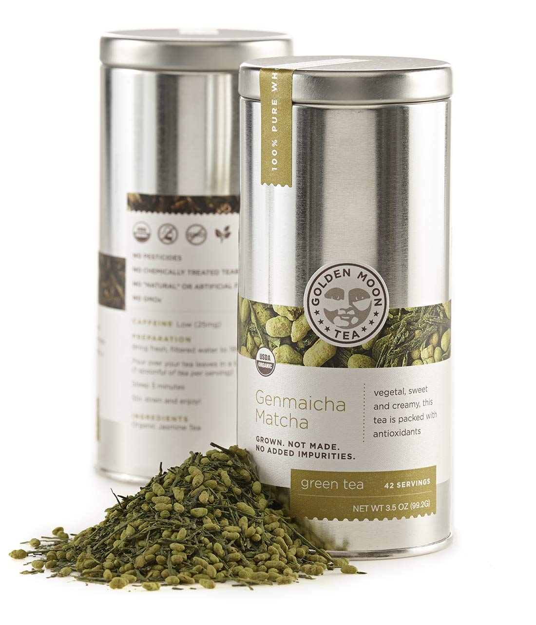 Golden Moon Tea Organic Genmaicha Matcha Green Tea - Loose Leaf, Non GMO - Travel Tin (42 Servings)