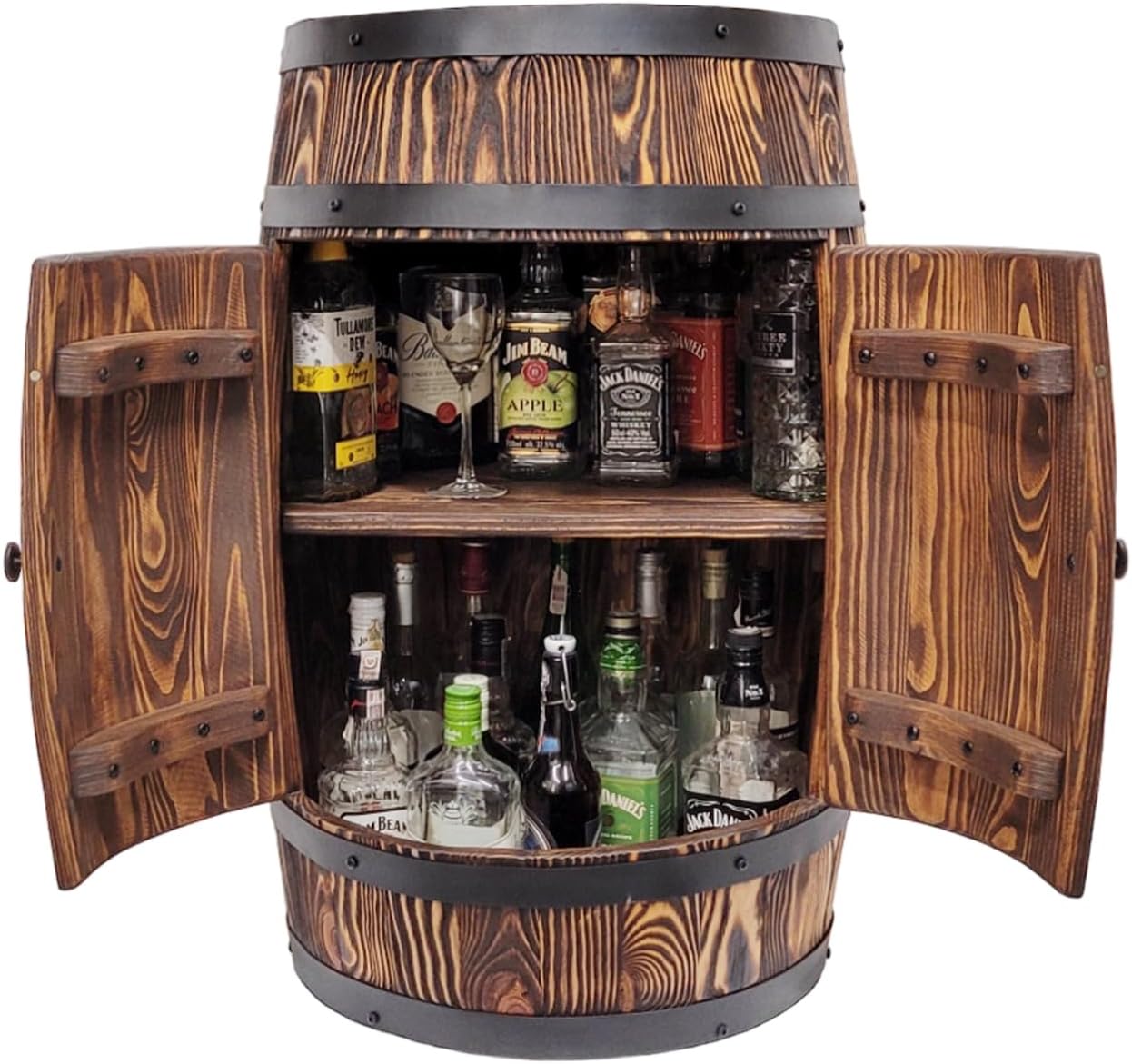 weeco Wooden Barrel - Wine Rack - Bottle Holder Table - Barrel Bar with Door 80 x 50 cm - Gift for a Man - Wine Rack Counter Home Bar Handmade Vintage Style Wine Barrel Bar
