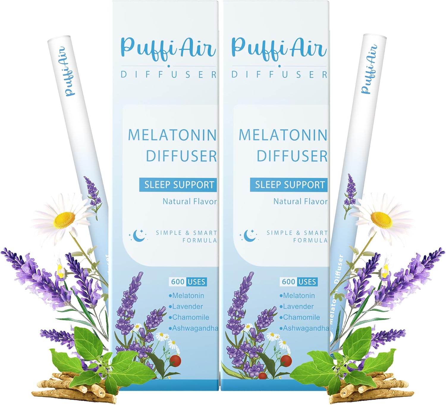 Herbal Melatonin Diffuser Upgraded with Lavender, Chamonile and Ashwagandha for Sleep Support and Stress Relief 2 Packs