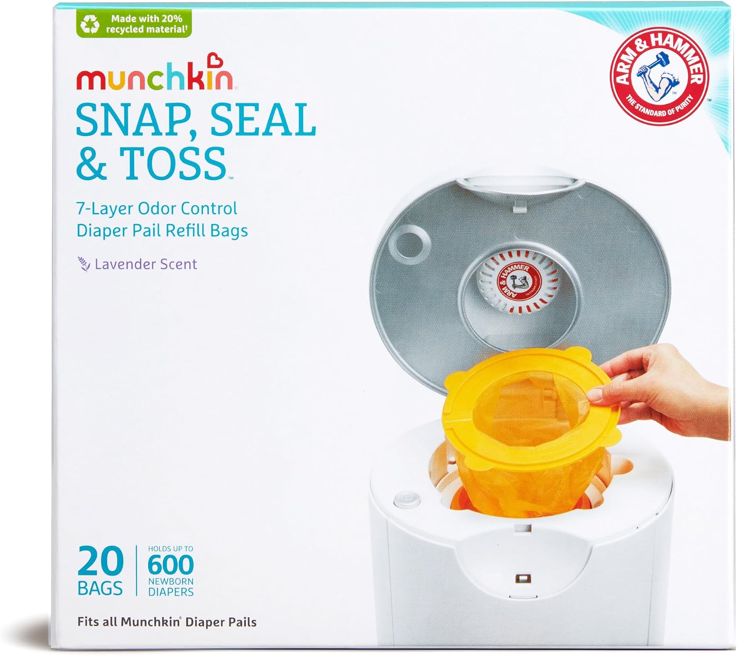 Munchkin Arm & Hammer Snap, Seal & Toss Refill Bags, 20 Pack